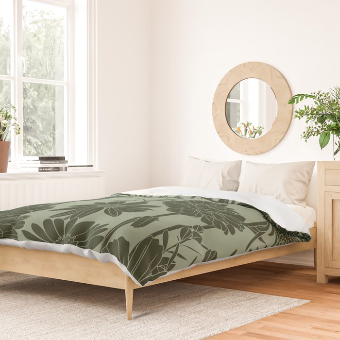 Floral Prints, Dark Green, Colour Prints Duvet Cover Gallery Image 2