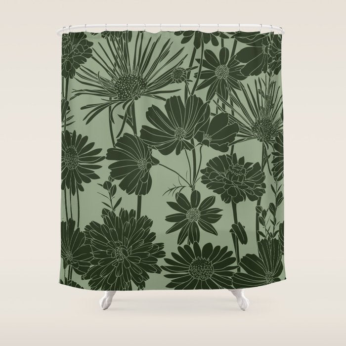 Floral Prints, Dark Green, Colour Prints Shower Curtain Gallery Image 1