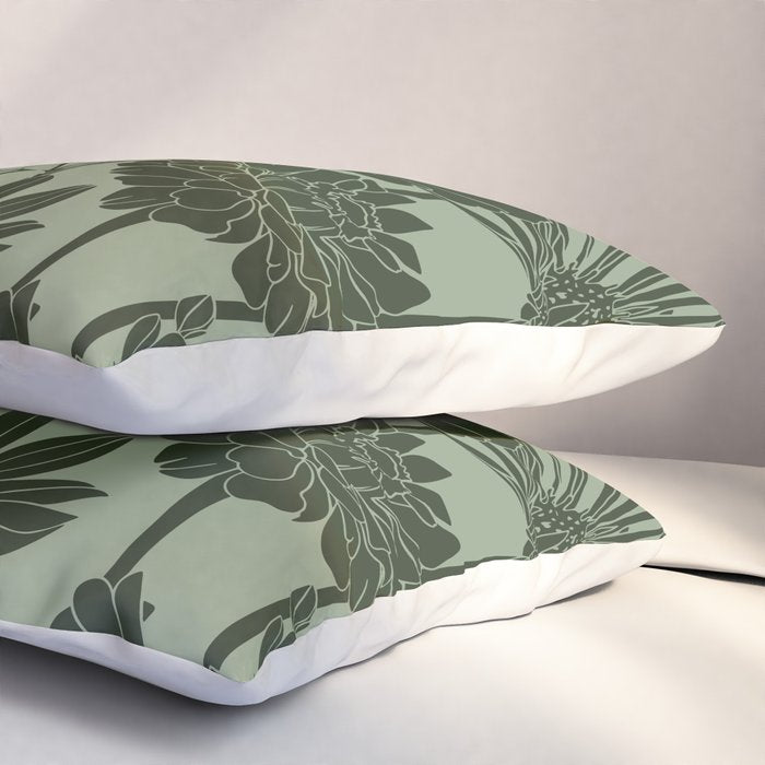 Floral Prints, Dark Green, Colour Prints Pillow Sham Gallery Image 3