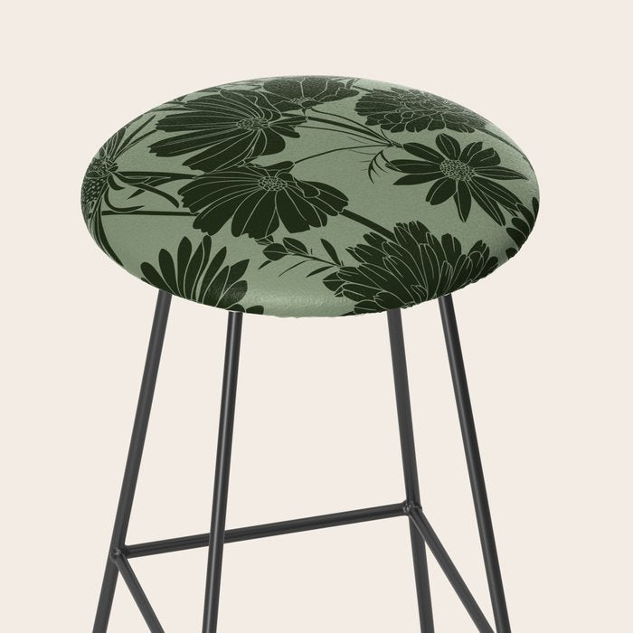Floral Prints, Dark Green, Colour Prints Stool Gallery Image 2