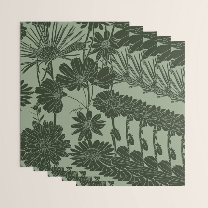 Floral Prints, Dark Green, Colour Prints Wrapping Paper Gallery Image 3