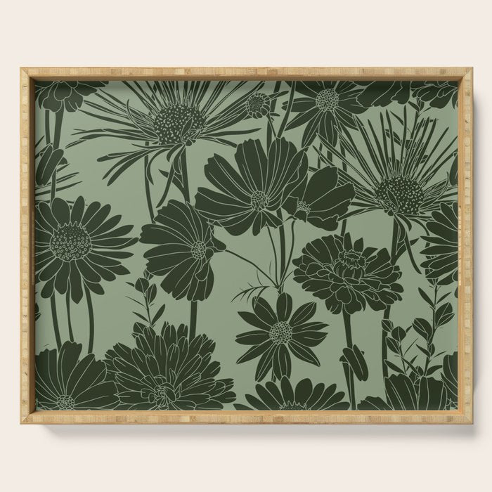 Floral Prints, Dark Green, Colour Prints Serving Tray Gallery Image 1
