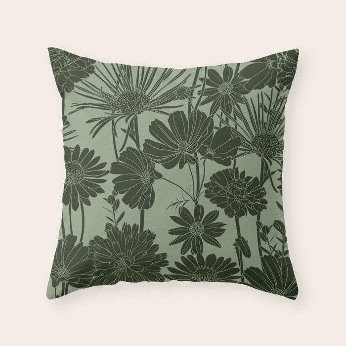 Floral Prints, Dark Green, Colour Prints Throw Pillow Gallery Image 6