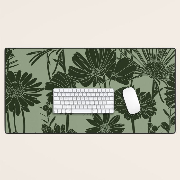 Floral Prints, Dark Green, Colour Prints Desk Mat Gallery Image 1