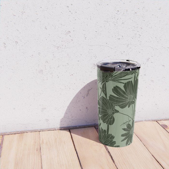 Floral Prints, Dark Green, Colour Prints Travel Mug Gallery Image 4