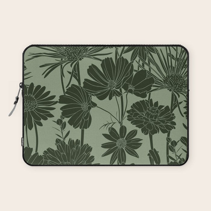 Floral Prints, Dark Green, Colour Prints Laptop Sleeve Gallery Image 1