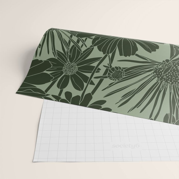 Floral Prints, Dark Green, Colour Prints Wrapping Paper Gallery Image 2