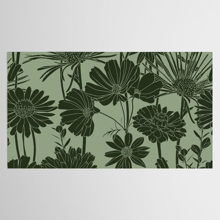 Floral Prints, Dark Green, Colour Prints Tablecloth Gallery Image 2
