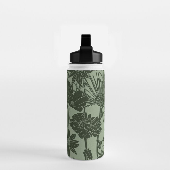 Floral Prints, Dark Green, Colour Prints Water Bottle Gallery Image 2