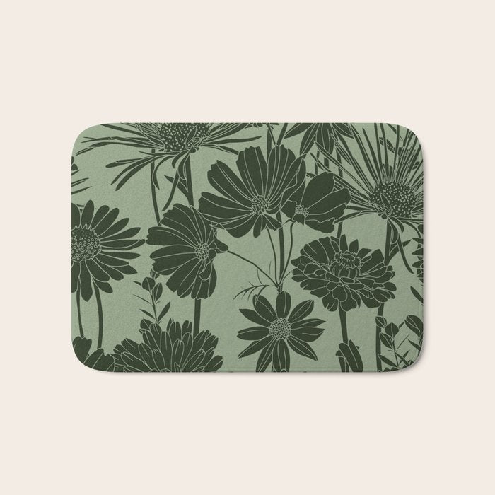 Floral Prints, Dark Green, Colour Prints Bath Mat Gallery Image 1