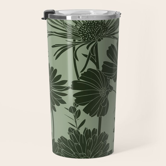 Floral Prints, Dark Green, Colour Prints Travel Mug Gallery Image 3