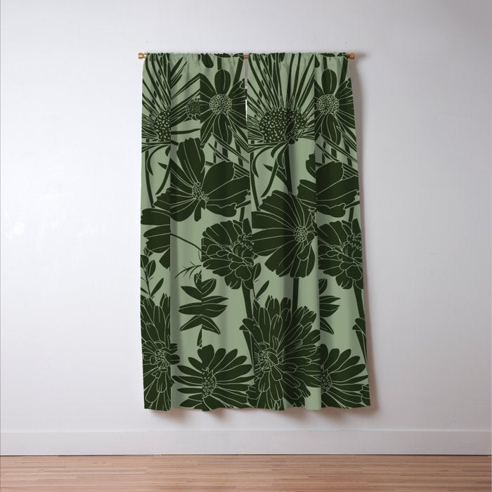 Floral Prints, Dark Green, Colour Prints Window Curtain Gallery Image 3