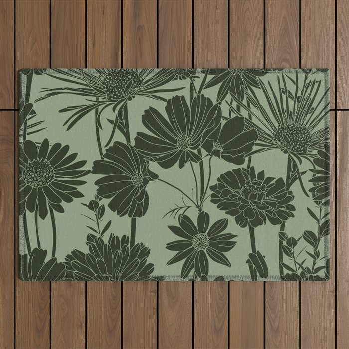 Floral Prints, Dark Green, Colour Prints Outdoor Rug Gallery Image 1