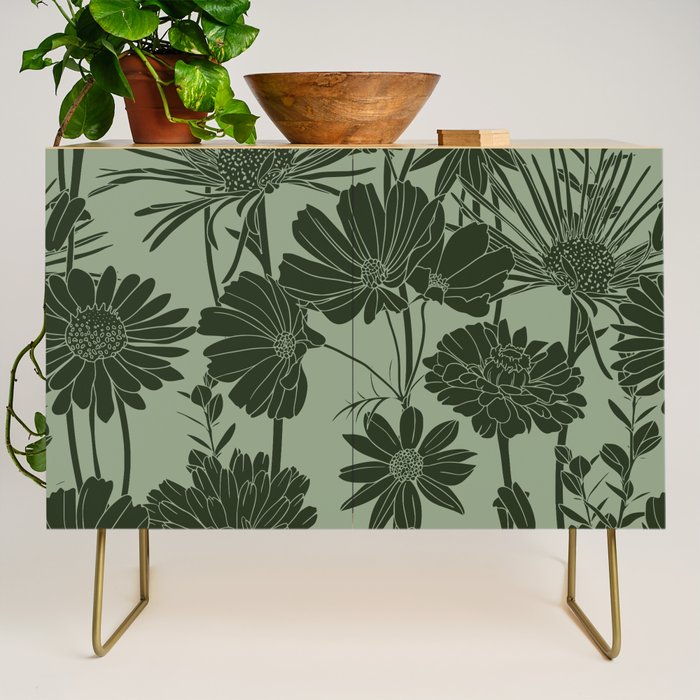 Floral Prints, Dark Green, Colour Prints Credenza Gallery Image 1