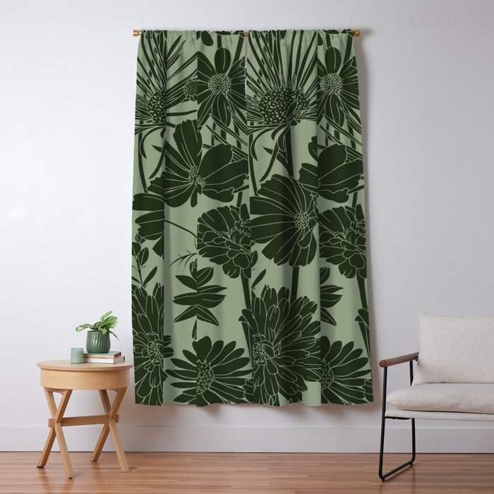 Floral Prints, Dark Green, Colour Prints Window Curtain Gallery Image 1