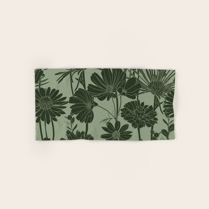 Floral Prints, Dark Green, Colour Prints Bath Towel Gallery Image 1