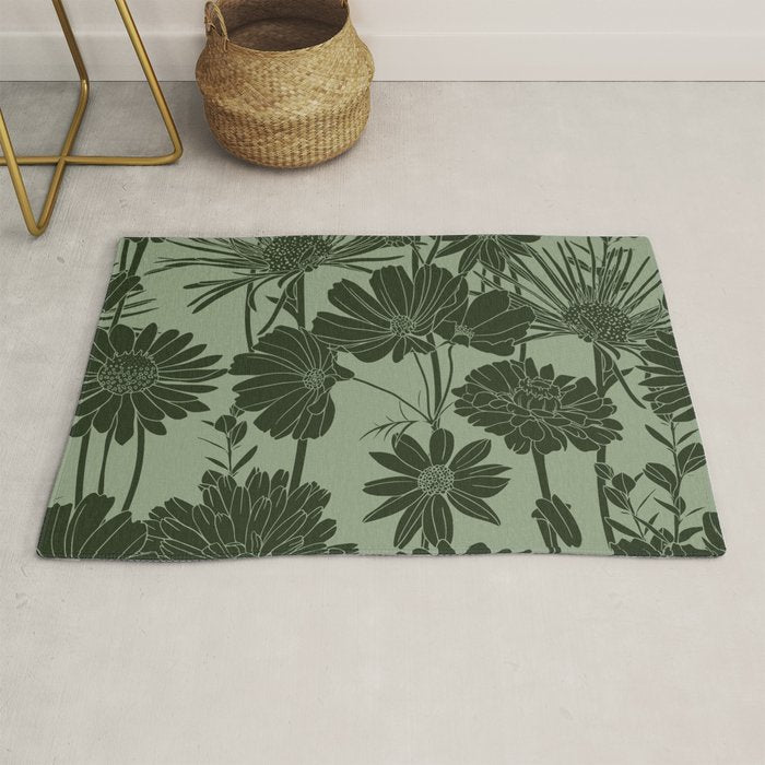 Floral Prints, Dark Green, Colour Prints Rug Gallery Image 1