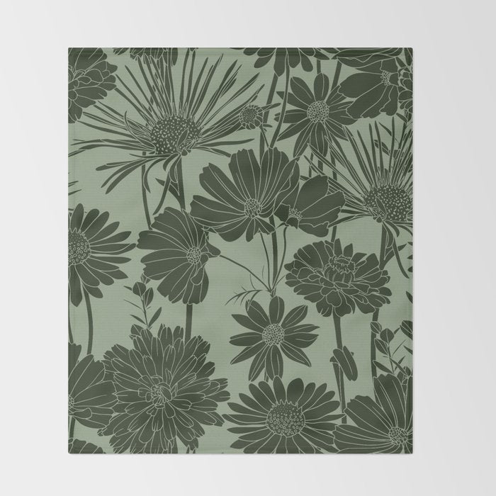 Floral Prints, Dark Green, Colour Prints Throw Blanket Gallery Image 2