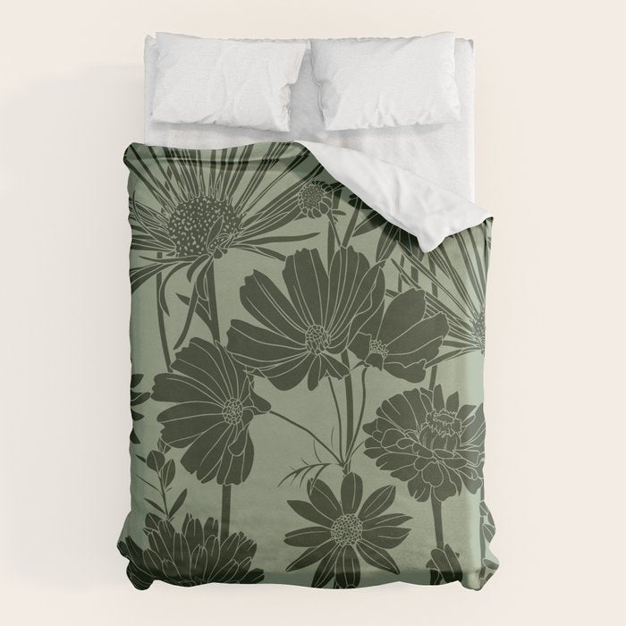 Floral Prints, Dark Green, Colour Prints Duvet Cover Gallery Image 1