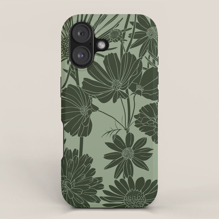 Floral Prints, Dark Green, Colour Prints iPhone Case Gallery Image 1