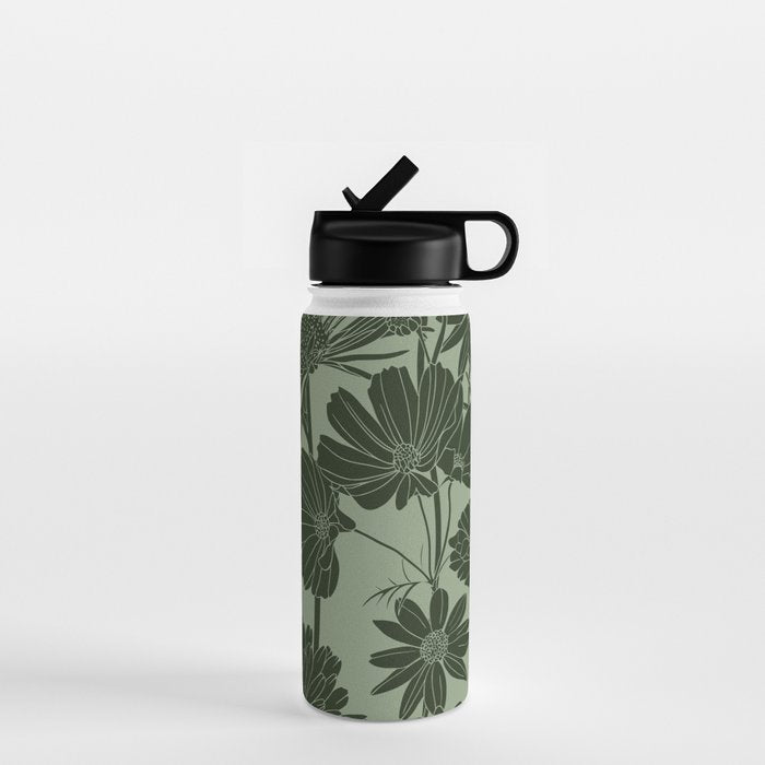 Floral Prints, Dark Green, Colour Prints Water Bottle Gallery Image 1