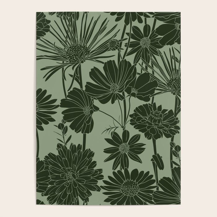 Floral Prints, Dark Green, Colour Prints Poster Gallery Image 4