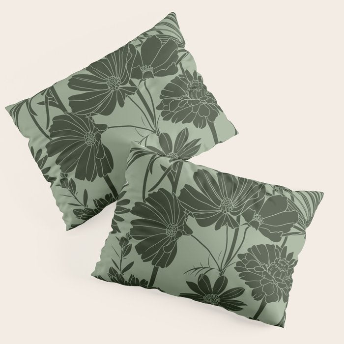 Floral Prints, Dark Green, Colour Prints Pillow Sham Gallery Image 3