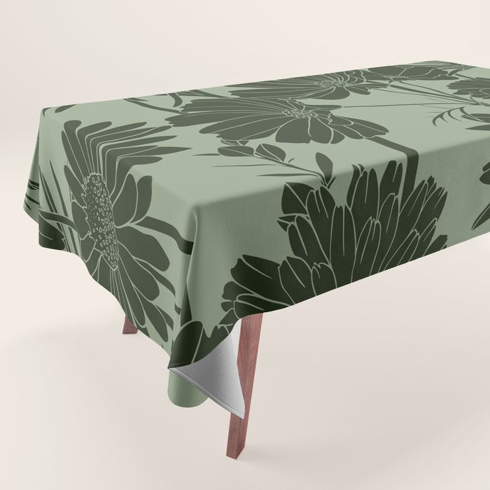 Floral Prints, Dark Green, Colour Prints Tablecloth Gallery Image 1