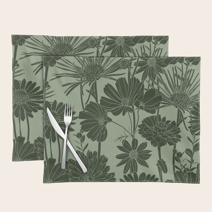Floral Prints, Dark Green, Colour Prints Placemat Gallery Image 1
