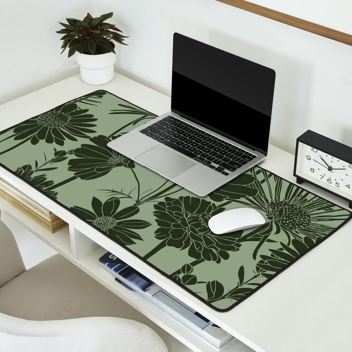 Floral Prints, Dark Green, Colour Prints Desk Mat Gallery Image 2
