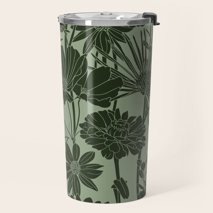 Floral Prints, Dark Green, Colour Prints Travel Mug Gallery Image 2