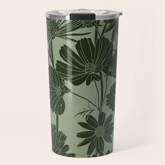 Floral Prints, Dark Green, Colour Prints Travel Mug Gallery Image 1