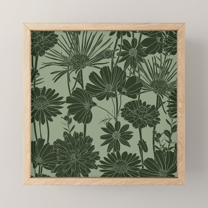 Floral Prints, Dark Green, Colour Prints Mini Art Print Gallery Image 1