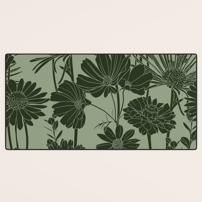 Floral Prints, Dark Green, Colour Prints Desk Mat Gallery Image 3