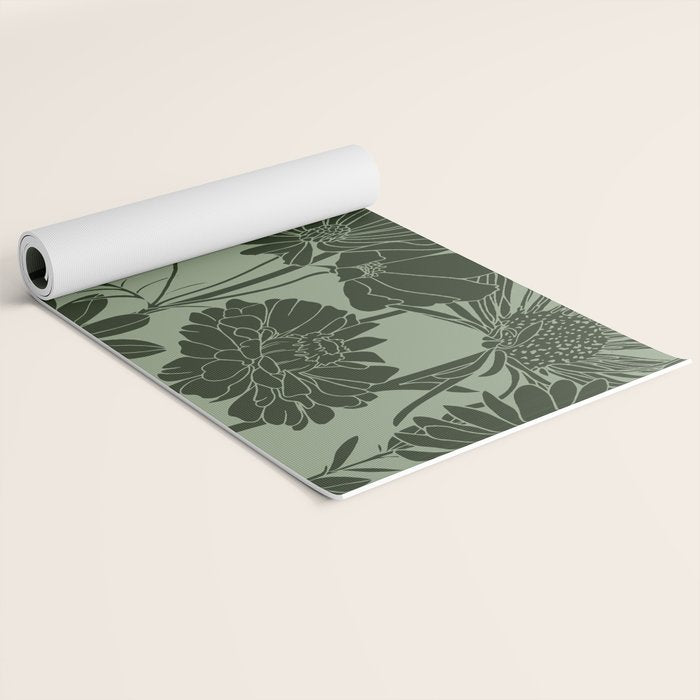 Floral Prints, Dark Green, Colour Prints Yoga Mat Gallery Image 2