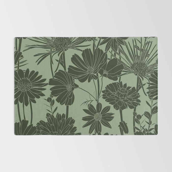 Floral Prints, Dark Green, Colour Prints Rug Gallery Image 2