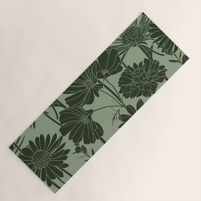 Floral Prints, Dark Green, Colour Prints Yoga Mat Gallery Image 1