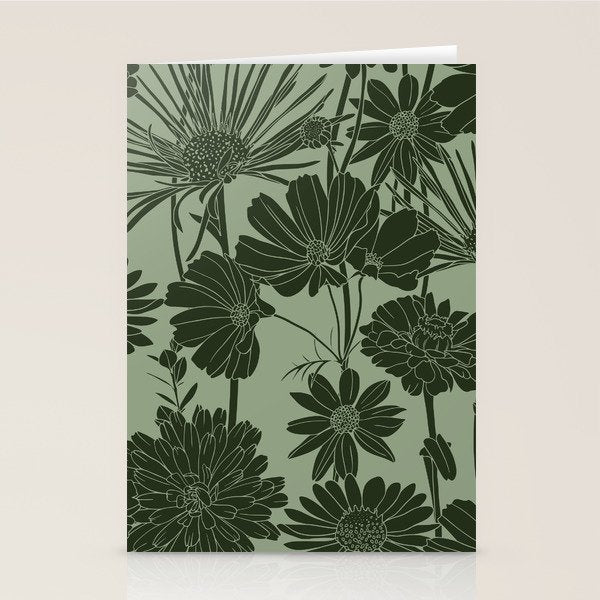 Floral Prints, Dark Green, Colour Prints Stationery Card Gallery Image 1