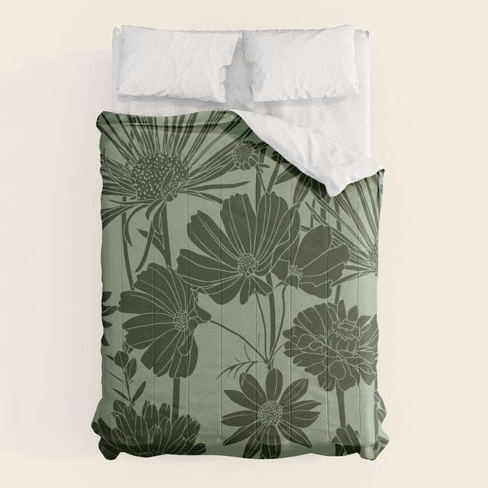Floral Prints, Dark Green, Colour Prints Comforter Gallery Image 6