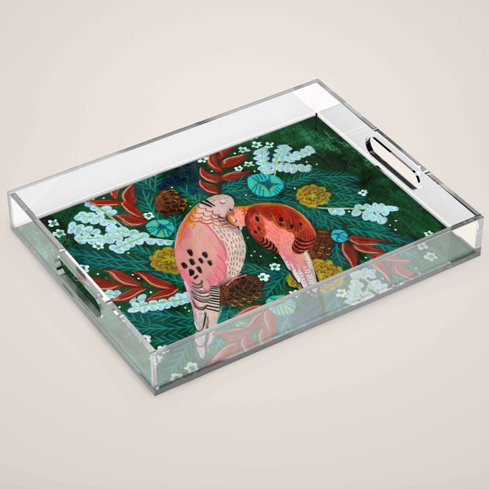 Festive Winter turtle Doves Acrylic Tray Gallery Image 1