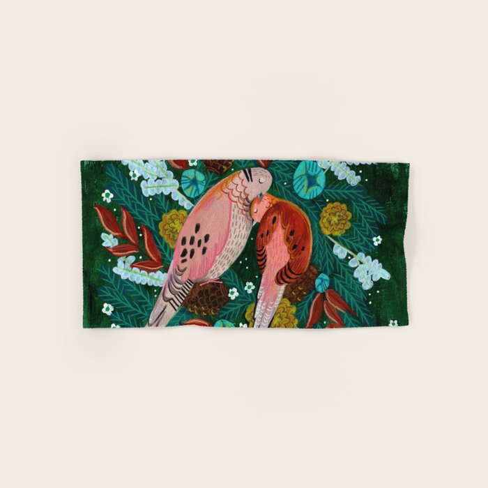 Festive Winter turtle Doves Bath Towel Gallery Image 1