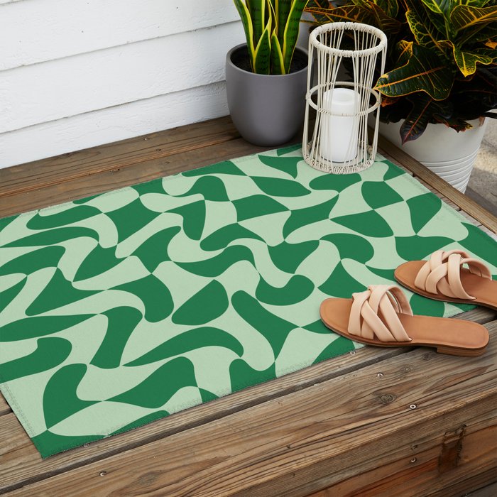 Wavy Check in Forest Green Outdoor Rug Gallery Image 2
