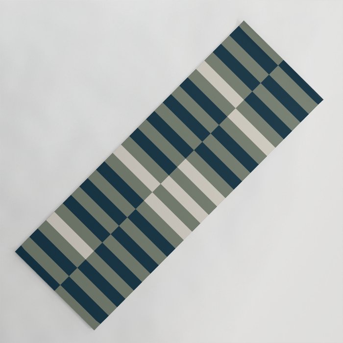 offset stripes Modern Geometric Abstract Shapes Green Black Cream Yoga Mat Gallery Image 1