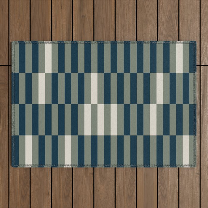 offset stripes Modern Geometric Abstract Shapes Green Black Cream Outdoor Rug Gallery Image 1