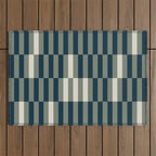 offset stripes Modern Geometric Abstract Shapes Green Black Cream Outdoor Rug Gallery Image 1