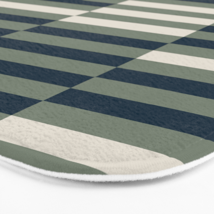 offset stripes Modern Geometric Abstract Shapes Green Black Cream Bath Mat Gallery Image 3