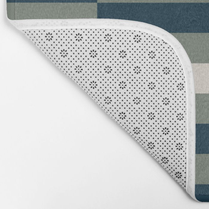 offset stripes Modern Geometric Abstract Shapes Green Black Cream Bath Mat Gallery Image 2