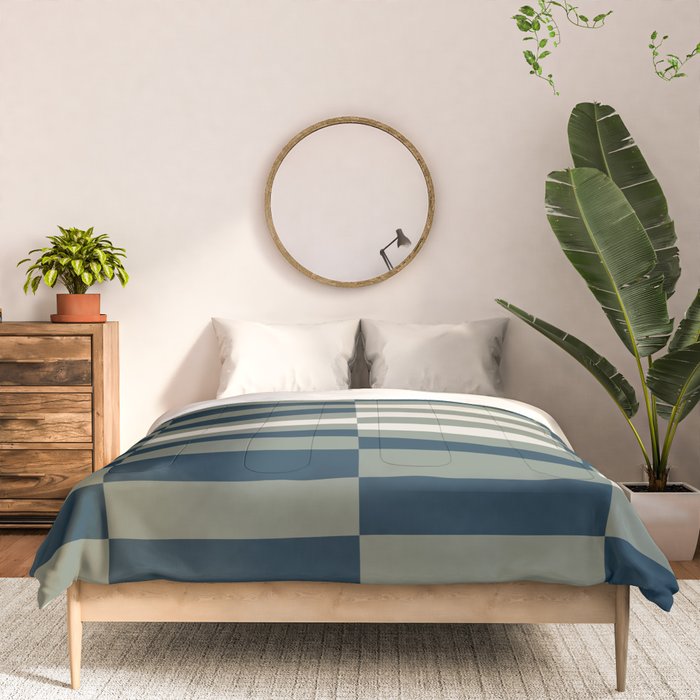 offset stripes Modern Geometric Abstract Shapes Green Black Cream Comforter Gallery Image 3