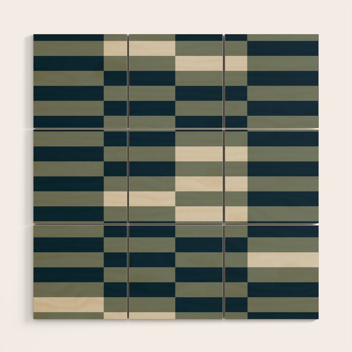 offset stripes Modern Geometric Abstract Shapes Green Black Cream Wood Wall Art Gallery Image 3