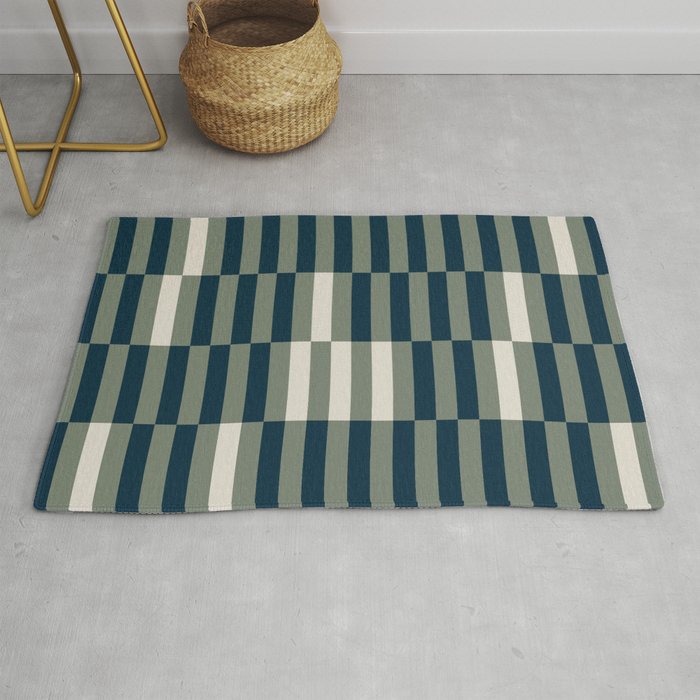 offset stripes Modern Geometric Abstract Shapes Green Black Cream Rug Gallery Image 1